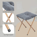 Athena Collection Round Saucer Chair with Ottoman Set for Adults, Oversize Comfy Cozy Faux Fur Folding Reading Chair with Metal Leg Lazy Relaxing for Living Room Bedroom Dorm Apartment, Grey