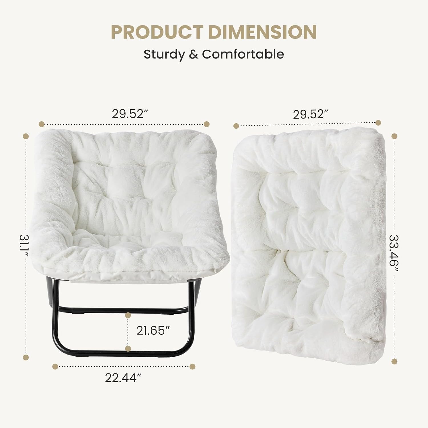 Comfy Saucer Chair, Faux Fur Disc Chair Foldable, Lounge Lazy Chairs for Living Room Bedroom Dorm, Reading Chair for Kids Adults Girls Teens, White