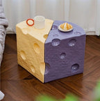 Creative Coffee Table Cheese-Shaped Triangle Resin Side Table Multifunctional Sofa Stool Nightstand for Small Living Room Practical(Dark Yellow,L)