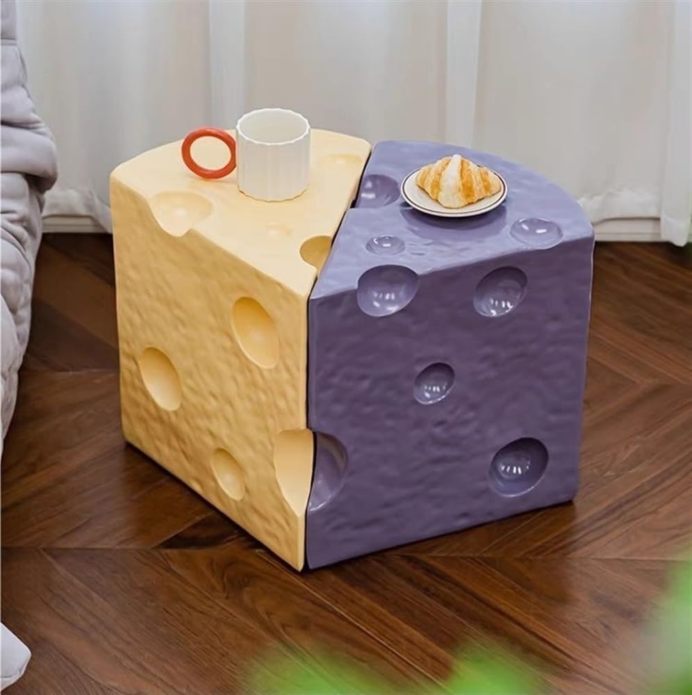 Creative Coffee Table Cheese-Shaped Triangle Resin Side Table Multifunctional Sofa Stool Nightstand for Small Living Room Practical(Dark Yellow,L)