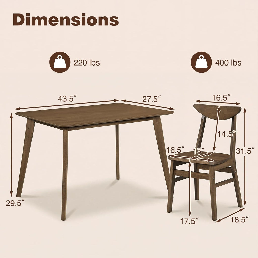 Giantex 5-Piece Dining Table Set for 4, Mid-Century Modern Kitchen Table and Chairs Set with Solid Rubber Wood Frame, Wooden Dinette Set for Small Space, Dining Room, Breakfast Nook