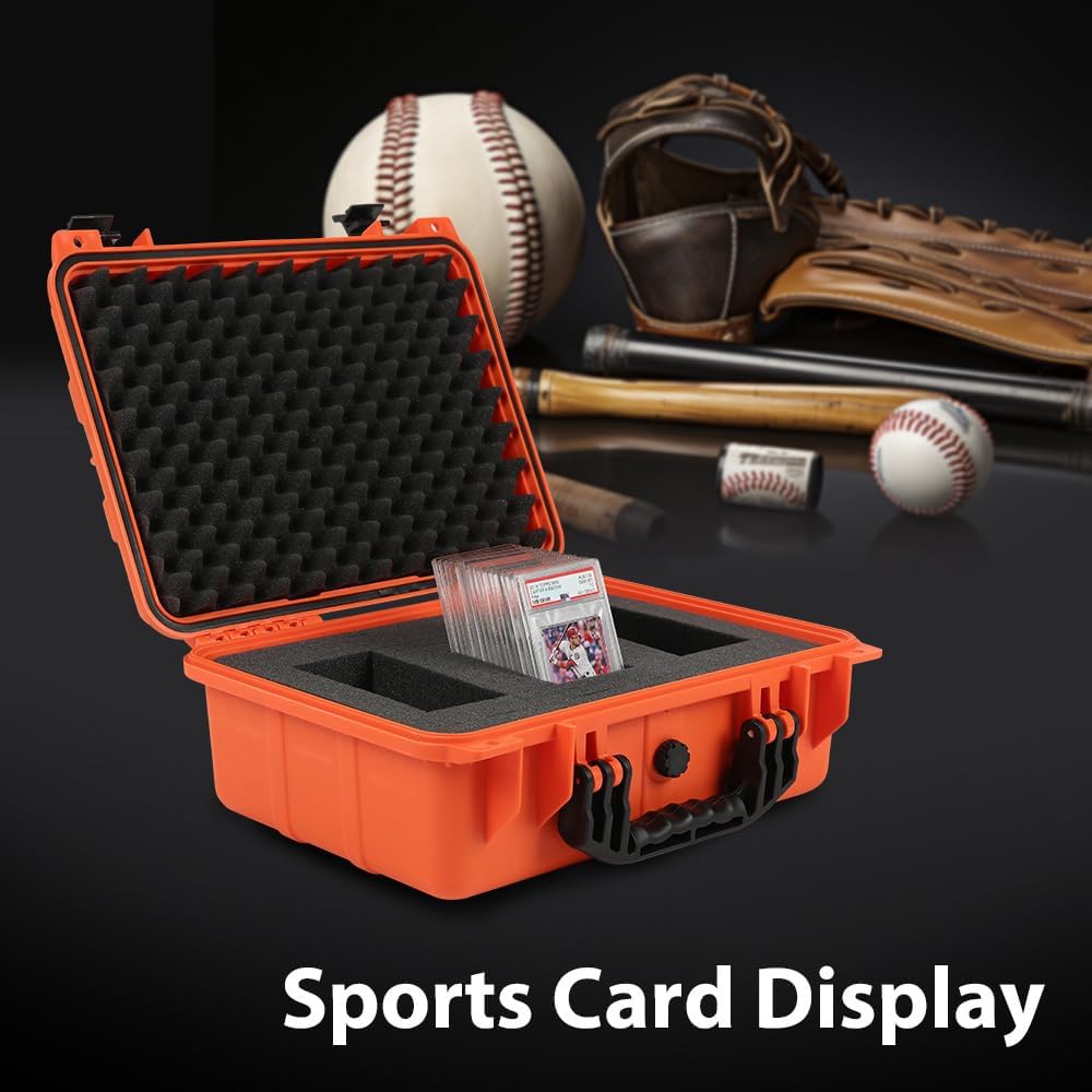 CROSSDESIGN Adjustable Storage Box for Collectible Cards, Tools & Craft Supplies, Organizer Container with Removable Dividers and Protective Foam, Lightweight Stackable Design, Orange 1PCS