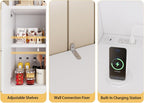 BOSHIRO 71" Farmhouse White Pantry Cabinet with Charging Station, 4-Type Storage & Anti-Tip Design, Kitchen Cabinet with Adjustable Shelves