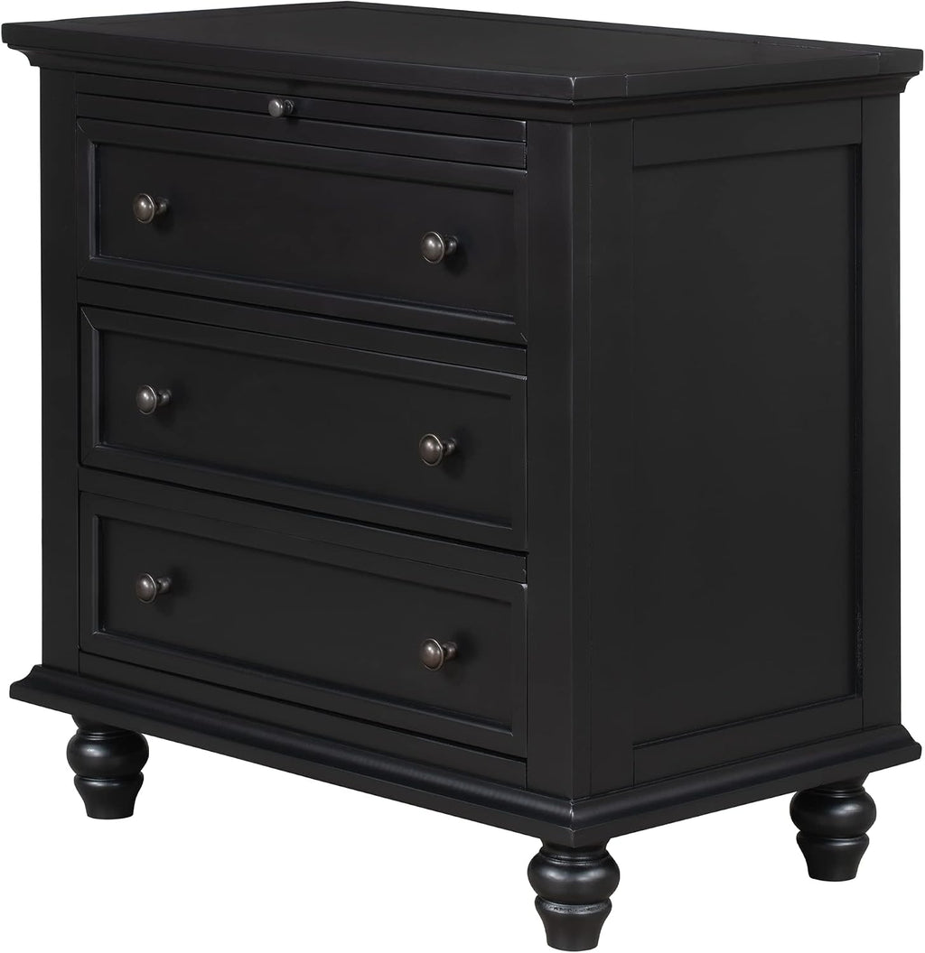 28'' Painted Nightstand with Pull Out Tray, Bedside Cabinet with 3 Drawers, Sofa Side Table with Rubber Legs and Metal Handle for Bedroom Sofa Couch Office
