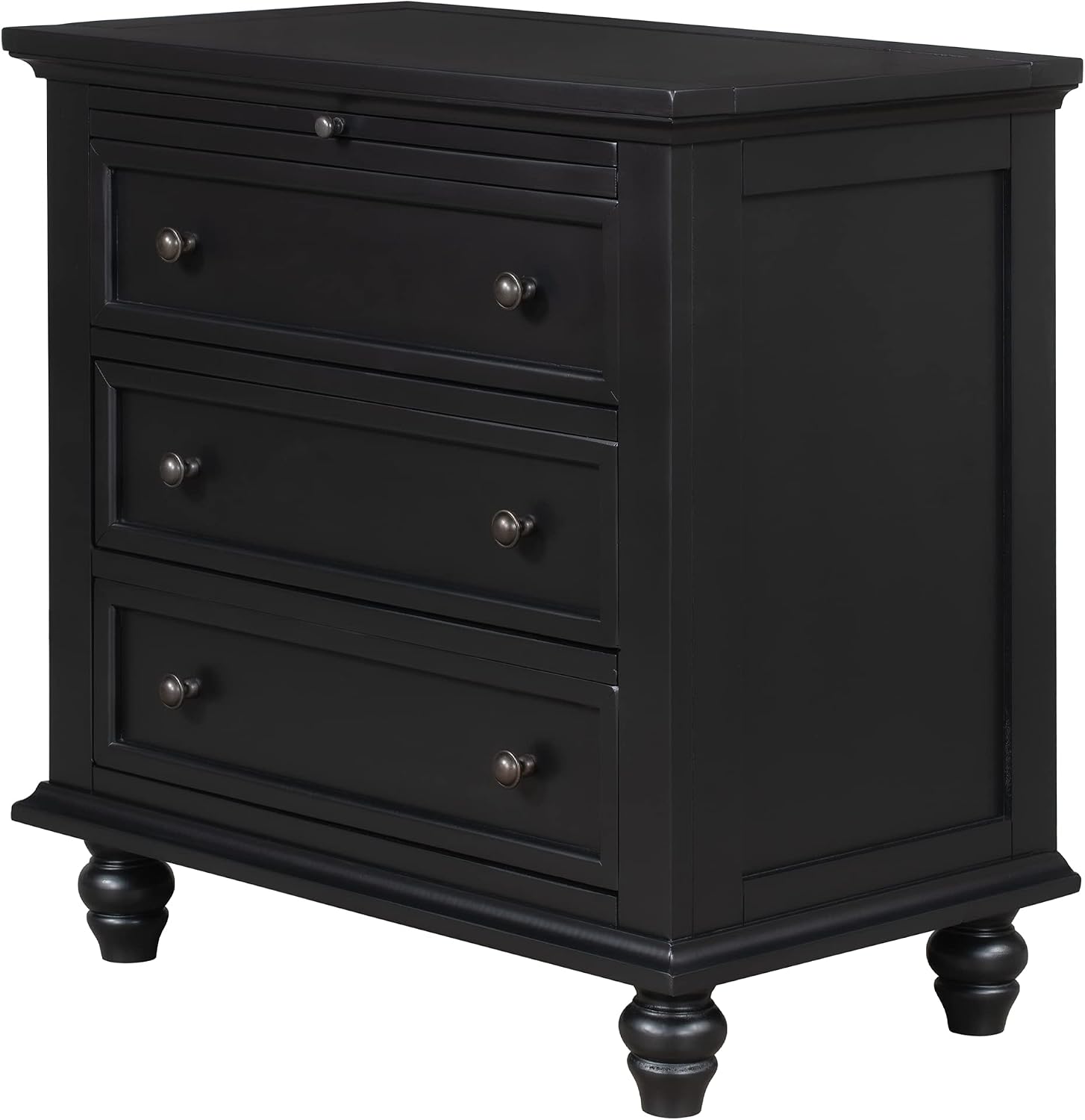28'' Painted Nightstand with Pull Out Tray, Bedside Cabinet with 3 Drawers, Sofa Side Table with Rubber Legs and Metal Handle for Bedroom Sofa Couch Office