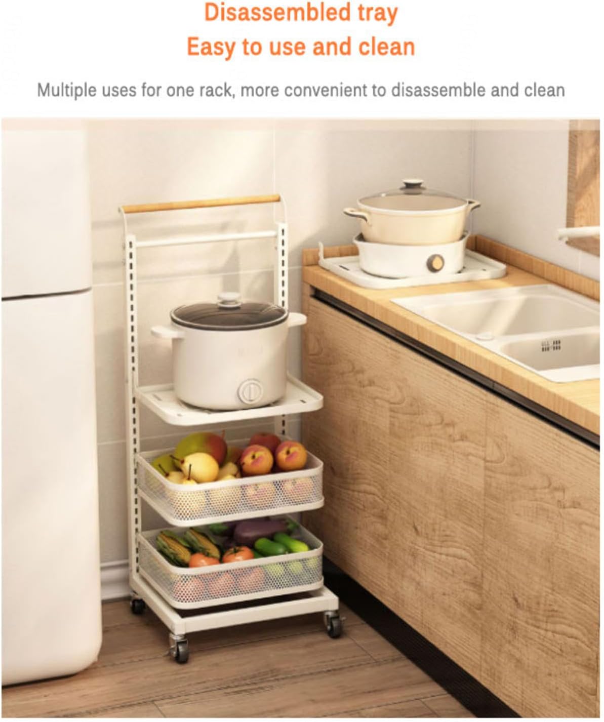 Saucepan Lid nizer with Free Standing Pan Rack for Kitchen Drawer Countertop Shelves White/Black Microwave Storage 4 Boards 2 Baskets