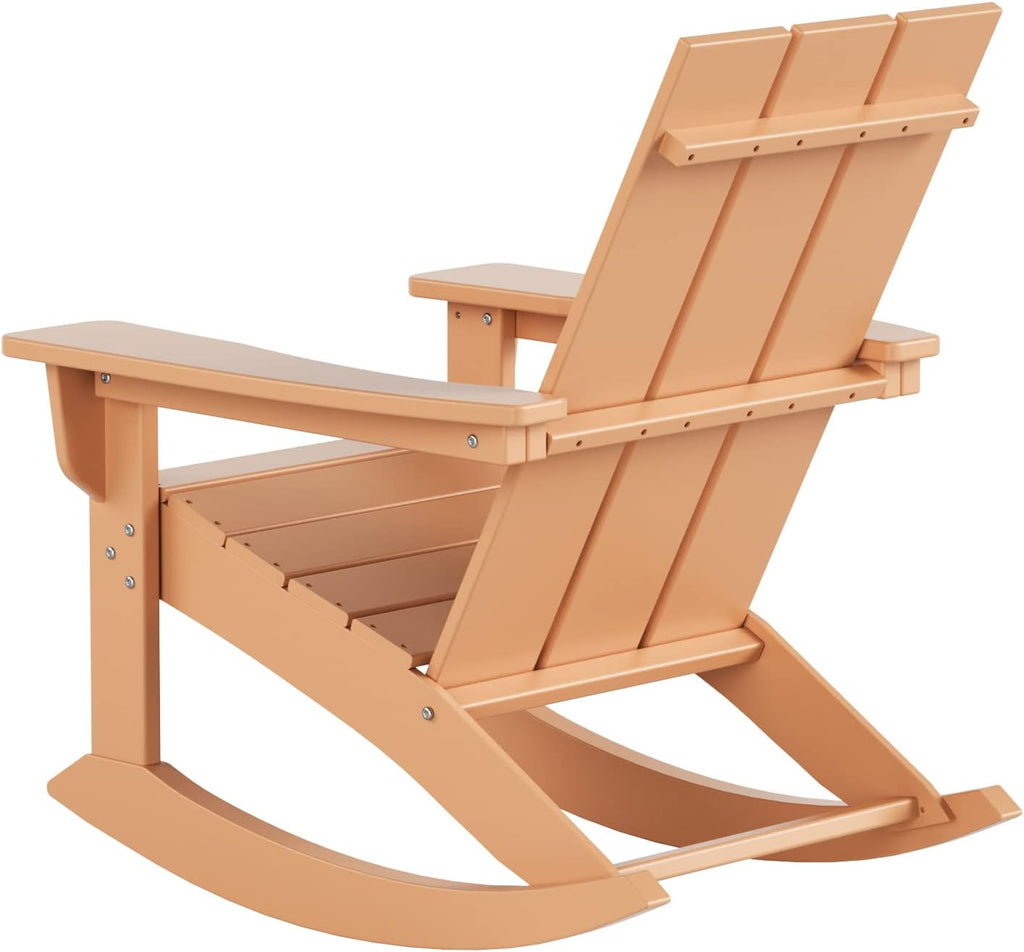 HDPE Shoreside Modern Rocking Poly Adirondack Chair (Set of 4),Teak