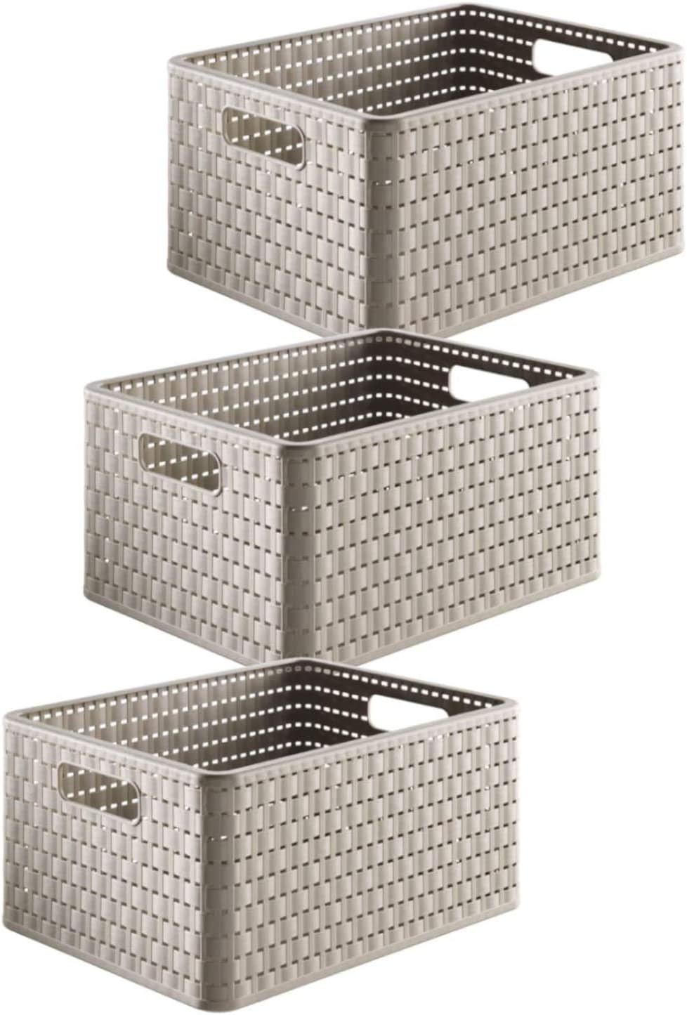 Rotho Country Set of 3 Storage Baskets 18 l, 3 x A4/18l (36,8 x 27,8 x 38,5 cm), Cappuccino