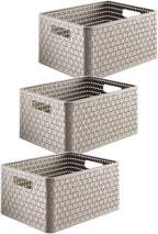 Rotho Country Set of 3 Storage Baskets 18 l, 3 x A4/18l (36,8 x 27,8 x 38,5 cm), Cappuccino
