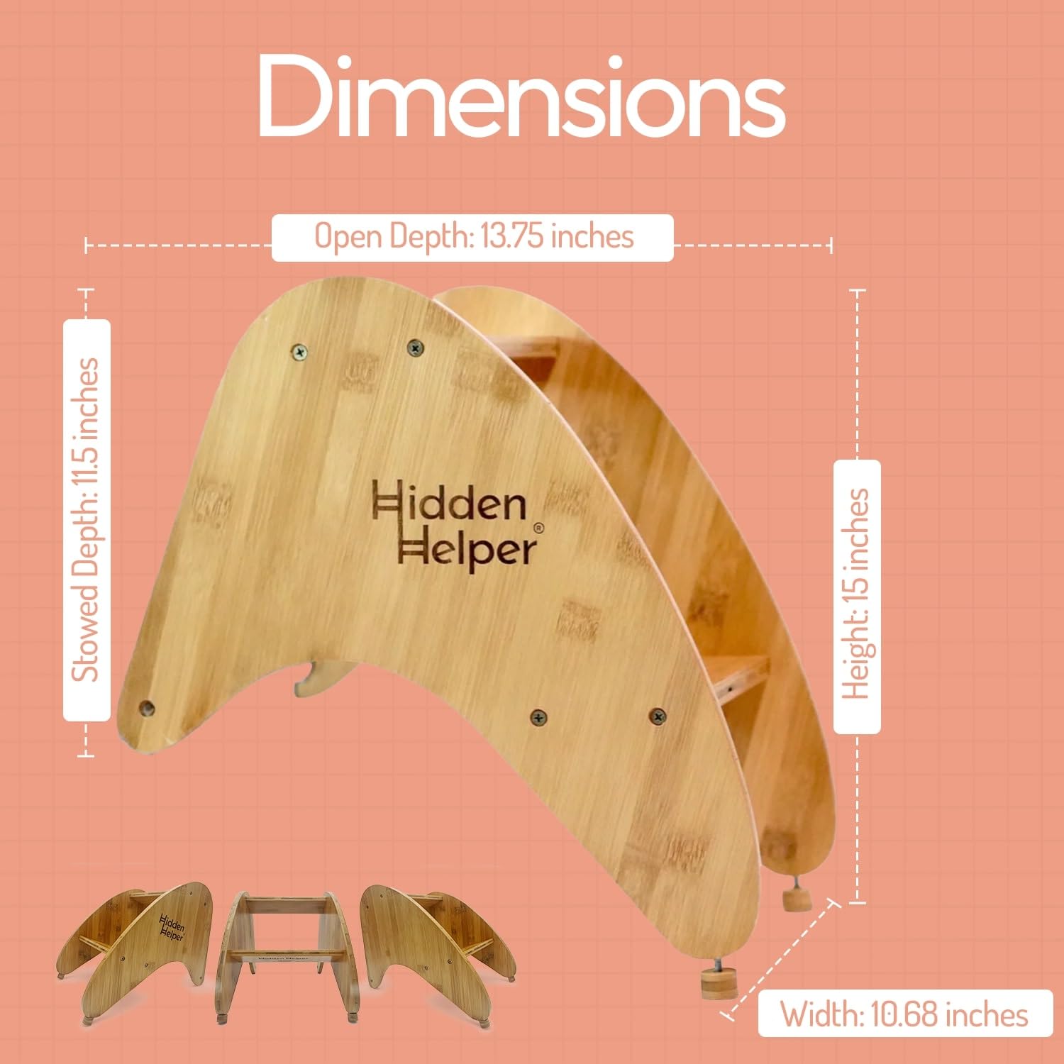 Hidden Helper Montessori Step Stool for Toddlers, Foldable Toddler Two Step Stool for Bathroom Sink & Kitchen Helper, Wooden Folding Stool for Kids Ages 2-5, Bamboo