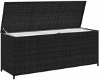 Powder Coated Steel and Black PE Rattan Outdoor Storage Box Bench for Garden Patio Seating and Cushion Organization