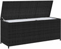Outdoor Storage Box Seat with Black PE Rattan and Powder-Coated Steel, 57.5 x 18.1 x 20.1 Inch Garden Storage Box for Cushions and Pillows, Bench for Two People
