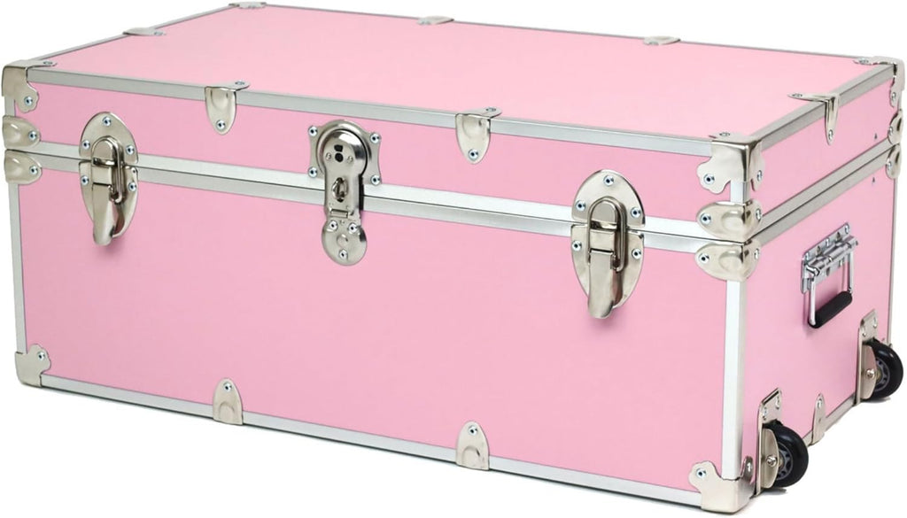 Rhino Trunk & Case Large Essential Trunk With Wheels 32”x18”x14”, 1000+ lbs Capacity - Many Colors. Strong, USA Made Summer Camp Footlocker, and Secure College Dorm Storage Chest