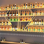 63in Large Wall Mounted Wine Rack, 4 Tier Metal Diamond Shaped Liquor Bottle Shelves Wine Glass Holder, Hanging Liquor Shelf Wall Mounted, for Home Bar Dining Room (4 Tiers Gold, 63 * 7.87 * 48.5INCH)