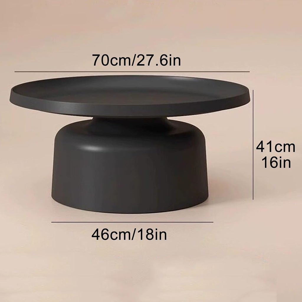 Carbon Steel Round Side Table with Raised Edge, Scratch-Resistant Small end Tables Living Room, Nightstand for Small Spaces, Balcony, Bedroom(Black,70x41x46cm)
