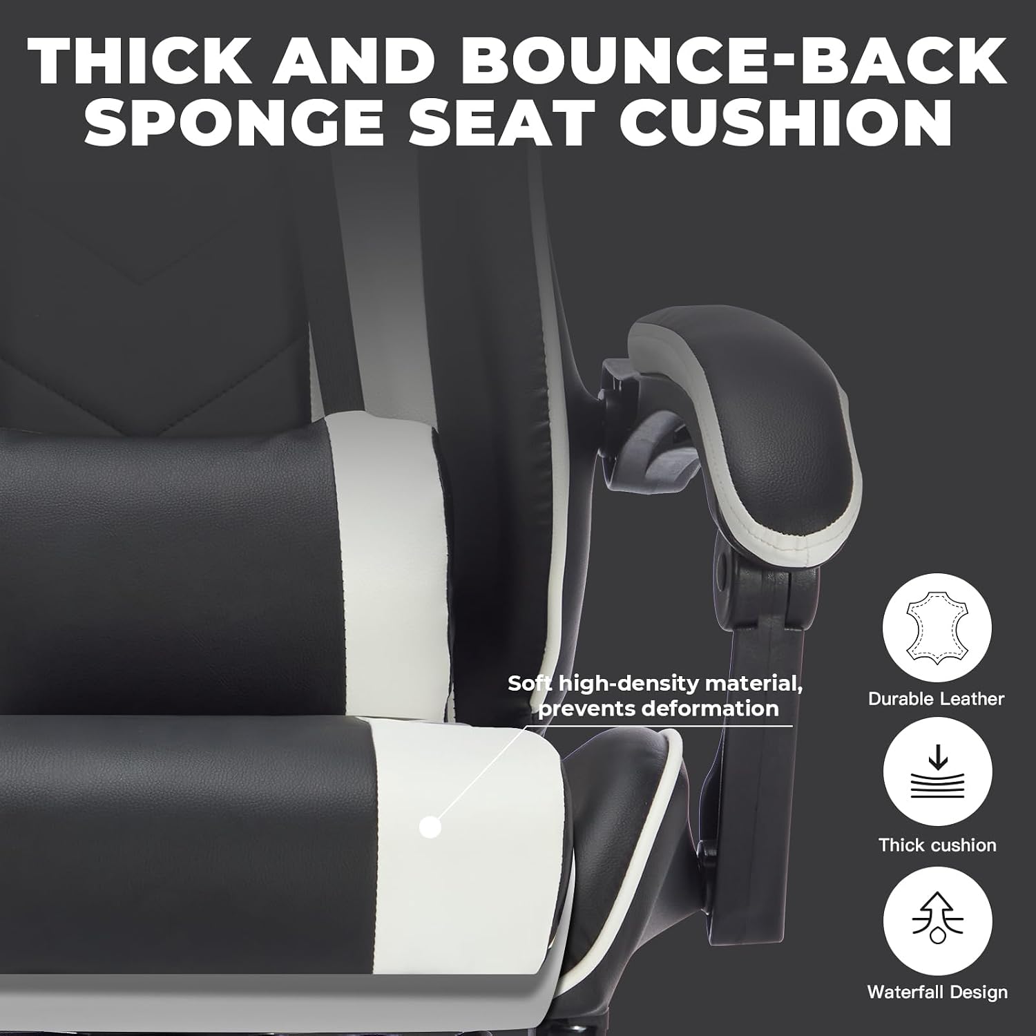 Gaming Chair with Footrest, Ergonomic Computer Chair with Headrest and Lumbar Support, Breathable Material Height Adjustable Video Game Chairs for Adults, Black White