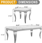 Luxury Modern Faux Marble Coffee Table Set of 3 – White MDF Marble Top with Silver Stainless Steel Base, Includes 1 Coffee Table & 2 End Tables for Living Room