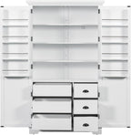 72''H Farmhouse Kitchen Pantry Cabinet, Freestanding Kitchen Pantry with Door Shelves, Adjustable Shelves, and 6 Drawers, Large Cupboard for Dining Room Living Room, White