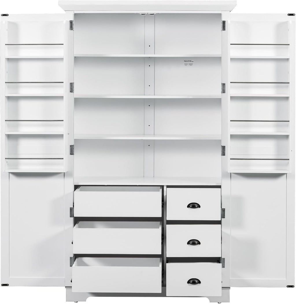 roomfitters 72" Kitchen Pantry Organizers and Storage Kitchen Cabinet, Hutch with Door Spice Racks and 6 Drawers, White