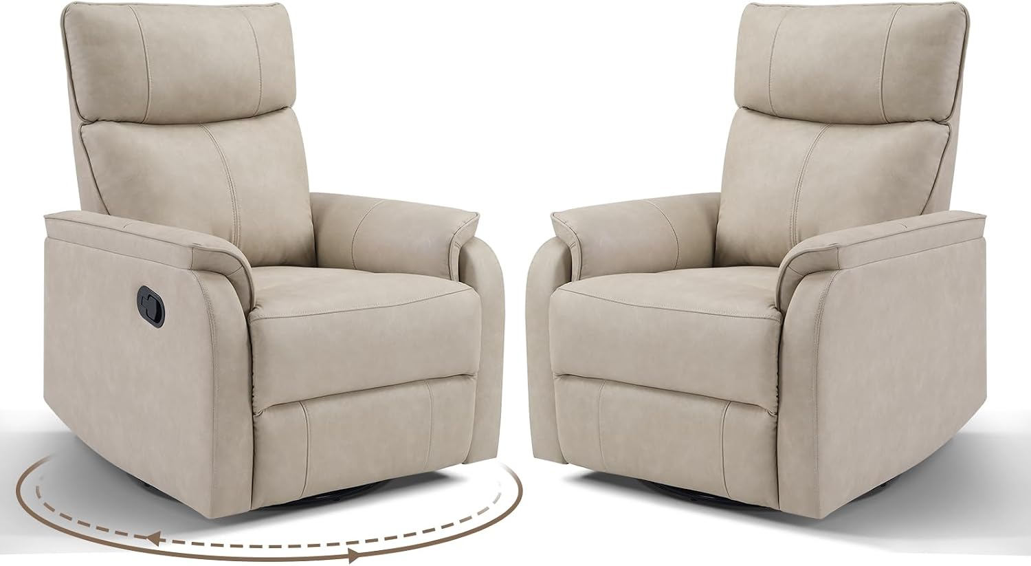 HAOMARKETS Swivel Rocker Recliner Chair Set of 2, Manual Faux Leather Glider Rocking Recliners for Adults, 360° Swivel Nursery Reclining Sofa with Padded Backrest for Living Room, Beige