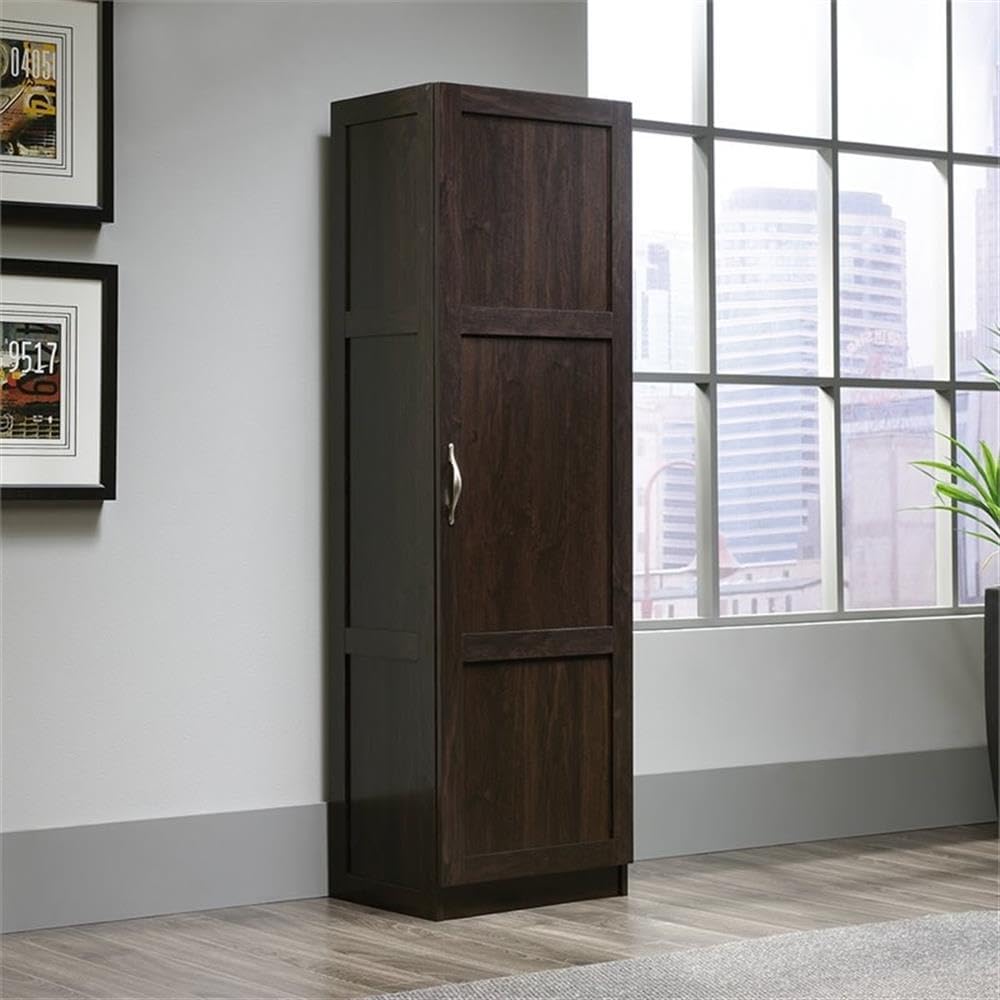 Pemberly Row Wood Storage Pantry, 60 in Height, Raised Panel Doors, Engineered Wood, Cinnamon Cherry Finish, Adjustable Shelves, Hidden Storage, Tall Cabinet for Kitchen, Dining Room, Office Use