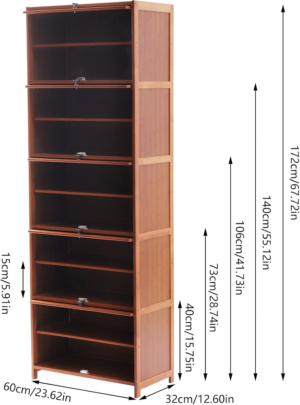 10-Tier Tall Bamboo Shoe Storage Cabinet, 67.72In Removable Freestanding Shoes Storage Cabinet with 5 Doors, 20 Pairs Sneakers Rack Organizer for Entryway Office Living Room, Brown