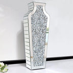 27" Tall Diamond Mirrored Floor Vase Silver Glass Decor for Flower No Water | Sparkling diamond mirror glass. Stunning floor accent for living room, entryway, or hallway. Ideal for modern home decor.