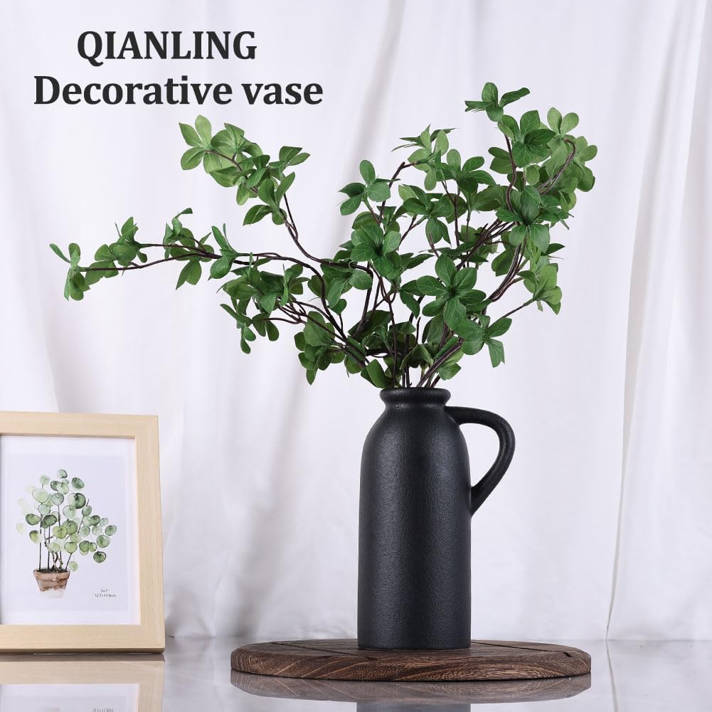 Black Ceramic Vase Set - 3 Small Matte Black Jug Vases, Farmhouse Country Flower Vase Home Decor, Living Room Decoration, Table Decoration, Fireplace Decor, and Entrance Decorations Centerpieces