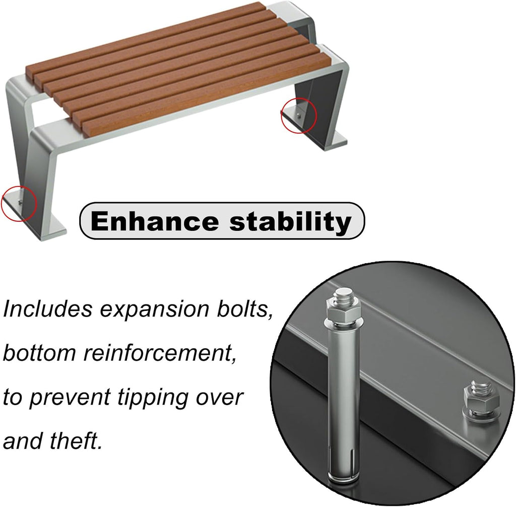 Stainless Steel Outdoor Bench, Two Person Patio Bench, Easy to Fix on the Ground, 1500lbs, Suitable for Parks, Gardens, Lawns, and Playgrounds(120x48x45cm/47x19x18in)