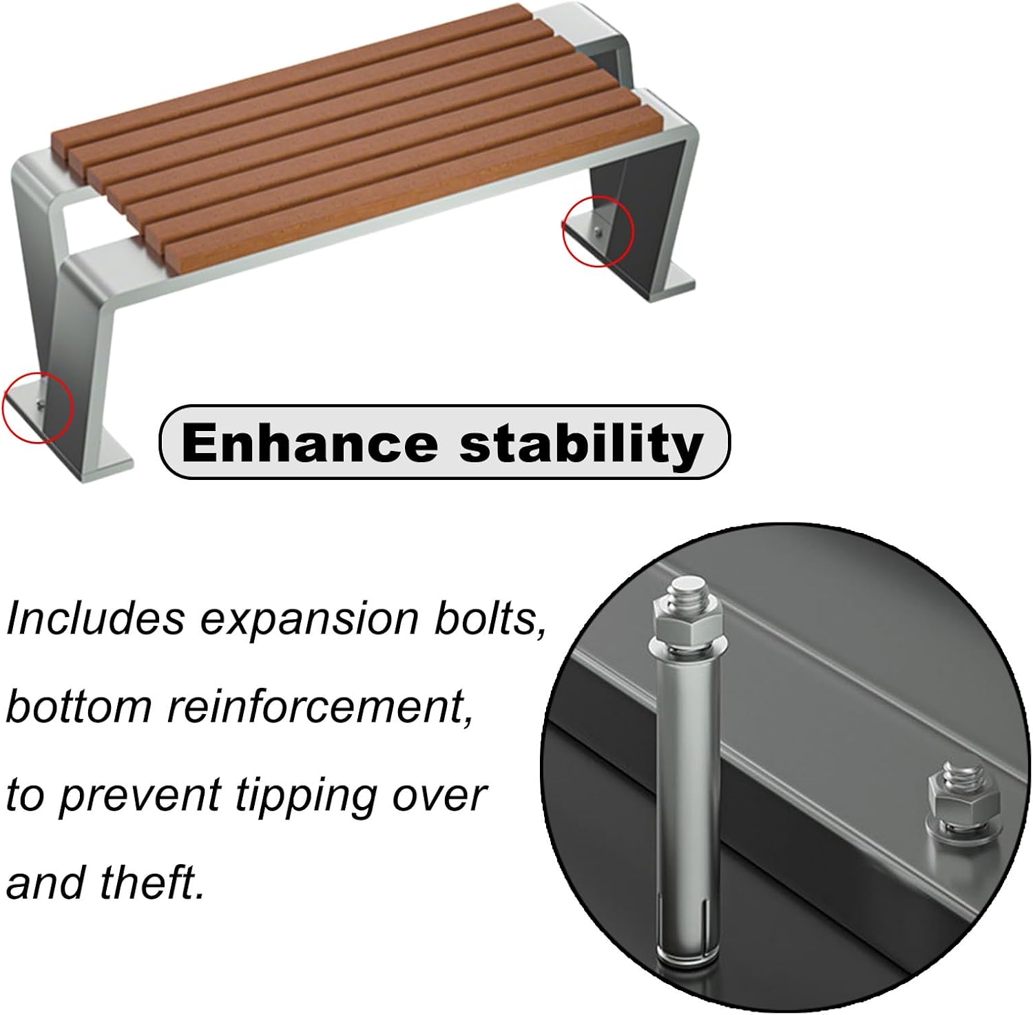 Stainless Steel Outdoor Bench, Two Person Patio Bench, Easy to Fix on the Ground, 1500lbs, Suitable for Parks, Gardens, Lawns, and Playgrounds(120x48x45cm/47x19x18in)