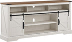 OKD 70" Farmhouse Buffet Cabinet w/Sliding Barn Door, Antique White | 2 Storage Cabinets, Large Open Shelf, Rustic Sideboard, Wood Coffee Bar, Dining Room, Kitchen, Living Room