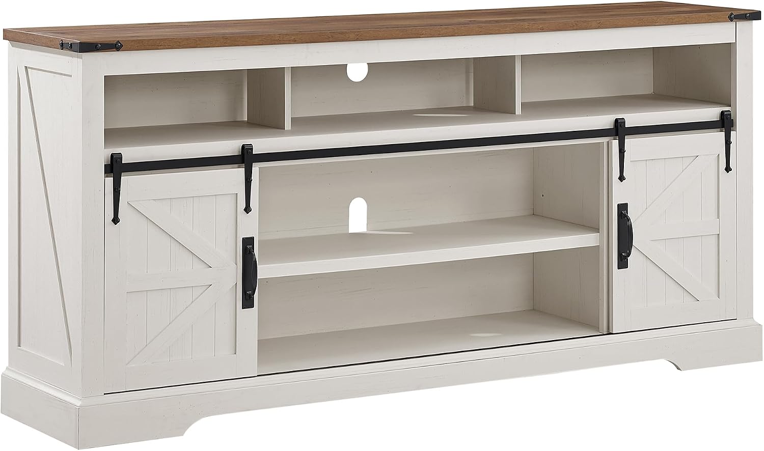 OKD 70" Farmhouse Buffet Cabinet w/Sliding Barn Door, Antique White | 2 Storage Cabinets, Large Open Shelf, Rustic Sideboard, Wood Coffee Bar, Dining Room, Kitchen, Living Room