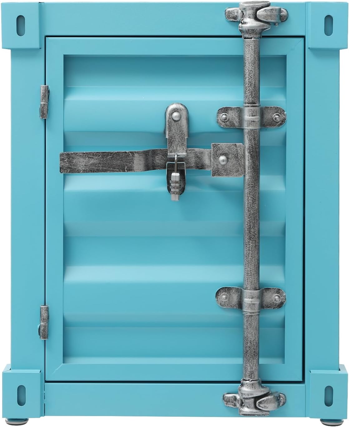 Side Table, Industrial Wind Container Cabinet Iron Bedside Table Creative Vintage Container Design Cabinet with Combination Lock for Bedroom, Living Room, Garage, Bar (Blue)