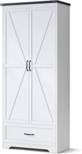 VOWNER 71" Tall Kitchen Pantry with Adjustable Shelves, Large Wood Storage Cabinet with Drawer & 2 Barn Doors, Versatile Modern Farmhouse Storage Cabinet for Kitchen, Dining Room, Living Room, White