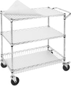 3-Tier Rolling Cart, Utility Metal Wire Cart, 30" D x 18" W x 35" H | 4'' Locking Wheels, Adjustable Shelves, 661 LBS Capacity, Complying with NSF, Heavy Duty, For Home Kitchen Garage Office