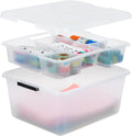 IRIS USA 18 QT Clear Storage Organizer with Removable Dividers, Stackable Plastic Storage Box with Lid, Modular Container for Crafts, Tools, Office & Pantry Organization