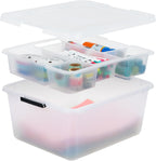 IRIS USA 18 QT Clear Storage Organizer with Removable Dividers, Stackable Plastic Storage Box with Lid, Modular Container for Crafts, Tools, Office & Pantry Organization
