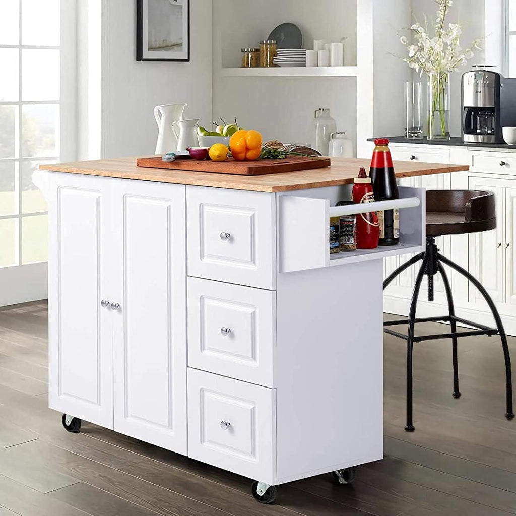 PHI VILLA Kitchen Island Cart on Wheels - Mobile Kitchen Island with Drop Leaf, Rolling Kitchen Table with Storage