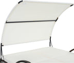 Mirightone 2-Person Outdoor Chaise Lounge Daybed with Canopy, Steel Frame Patio Sunbed with Adjustable Backrest, Hidden Side Table and Arched Armrests, for Poolside, Deck, Garden, Beige