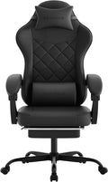 Gaming Chair with Footrest, Ergonomic Leather Computer Chair with Lumbar Support, Height Adjustable High Back Swivel Office Chair for Adults, Gamer Chair for Gaming, Working,Black