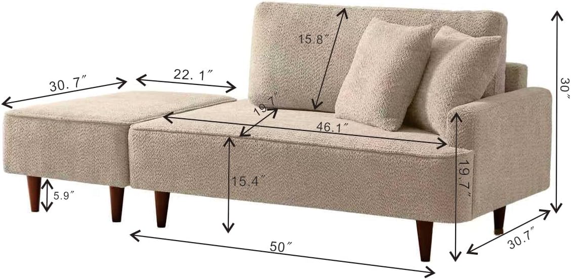 ERYE Left Facing Boucle Upholstered Chaise Lounge with Ottoman Set, Modern Minimalist Chaise Lounge Single Leisure Recliner Sleeper Sofa Daybed for Living Room Bedroom