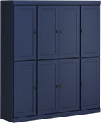 Palace Imports Solid Wood Pantry Cabinet – 71.5" Tall x 65" W - Wooden Storage Cabinet w/ 8 Shaker Doors, 2 Drawers, 12 Adjustable Shelves - Kitchen Cupboard - Navy Blue, 100% Eco-Friendly Pine Wood