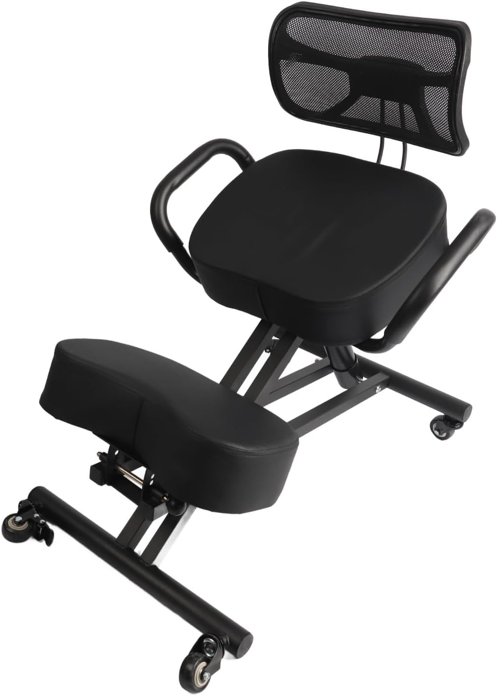 Ergonomic Kneeling Chair Posture Correction Stool Orthopedic Stool Height Adjustable with Breathable Mesh Backrest Leather Cushion for Back Pain Relief Home Office