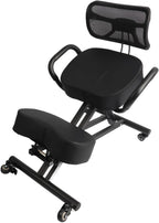Ergonomic Kneeling Chair Posture Correction Stool Orthopedic Stool Height Adjustable with Breathable Mesh Backrest Leather Cushion for Back Pain Relief Home Office