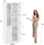 Cyclysio 80" Tall Pantry Cabinet with 4 Doors, White Kitchen Pantry Storage Cabinet with Built-in Baseboard Notch & Adjustable Shelves – Kitchen Storage Cabinet for Dining, Living Room, Office