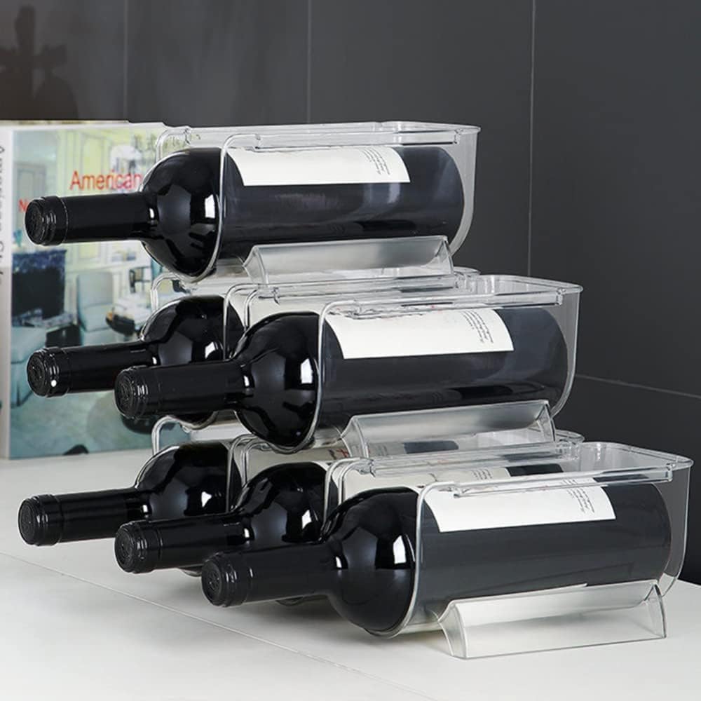 4 Pack Bottle Rack, Fridge Organizer Bottle Rack, Stackable Wine Rack Plastic Bottle Holder (4)