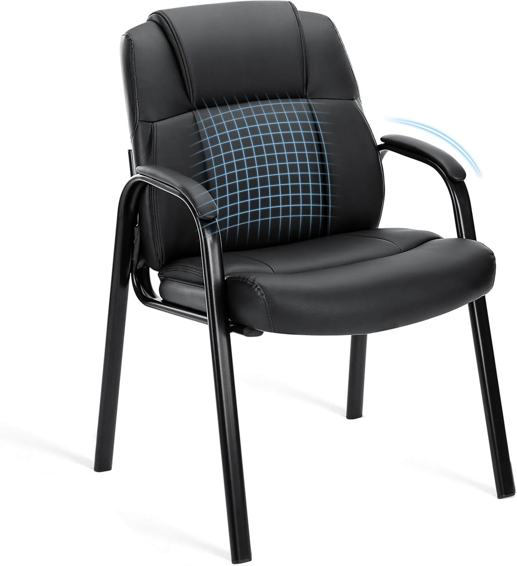 Sweetcrispy Waiting Room Office Guest Chairs Set of 2, PU Leather Big and Tall No Wheels Executive Office Chair with Padded Arms for Reception Conference Room Lobby