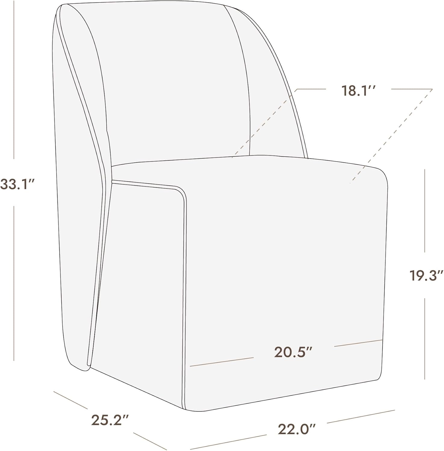 Watson & Whitely Upholstered Dining Chairs with Casters Set of 2, Armless Modern Rolling Dining Chairs with Removable Rollers, Fabric Dining Room Chairs for Bedroom, Living Room, Reading, Linen