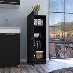 Kitchen Pantry 47" H,One Door Cabinet,Four Interior Shelves,Black,for Kitchen,Dining Room,16.9 * 12.3 * 47.4