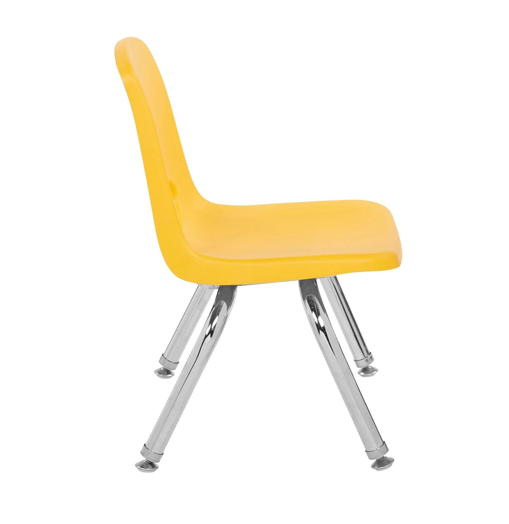 FDP 10" School Stack Chair, Stacking Student Seat with Chromed Steel Legs and Nylon Swivel Glides for in-Home Learning or Classroom - Yellow(4-Pack), 13227-YE